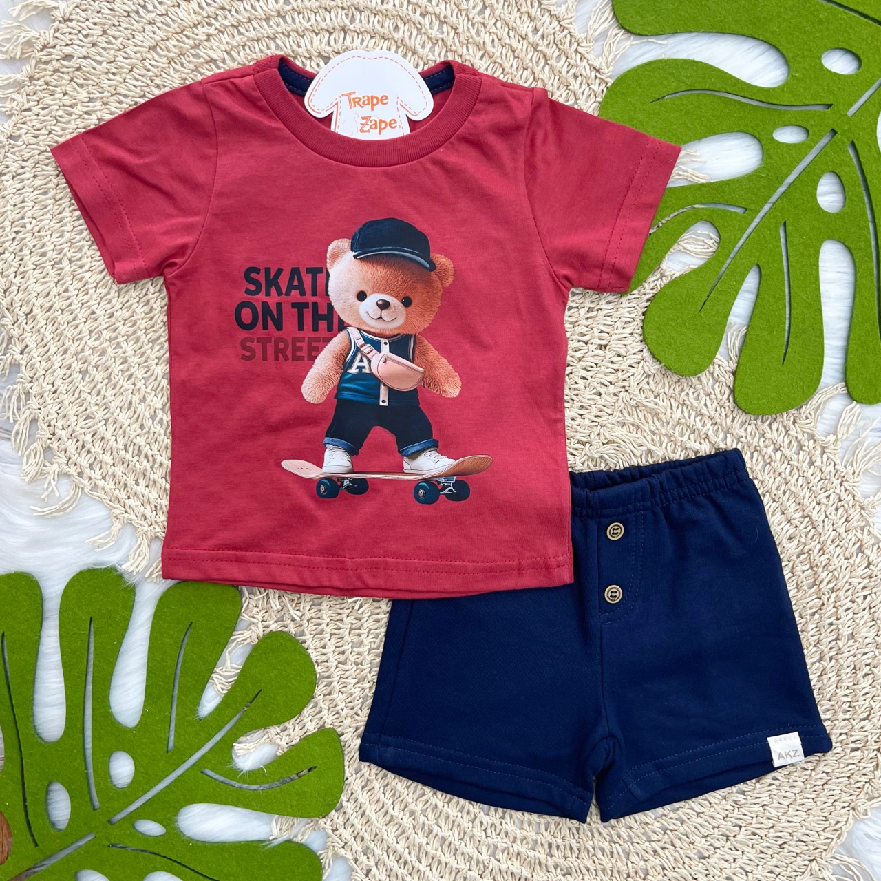  Conj. Camiseta Skate on the Street e Bermuda - Vermelho Maple
